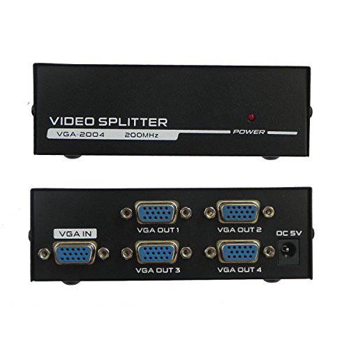 Deeirao 4 Port VGA 비디오 분배기 PC 스크린 Duplicat 1 PC to 4 모니터 VGA/ SVGA LCD CRT 분배기 박스 디스플레이 200MHz 지원 하이 해상도 up to 1920x1400 (4 Port 분배기)