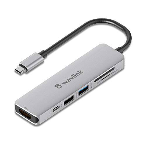 USB C 허브 HDMI 어댑터, WAVLINK 6-in-1 USB C 어댑터 4K USB C to HDMI 허브, 파워 Delivery, USB 3.0 멀티포트 허브 동글 호환가능한 맥북 프로, XPS, 아이패드 프로, More 타입 C 디바이스