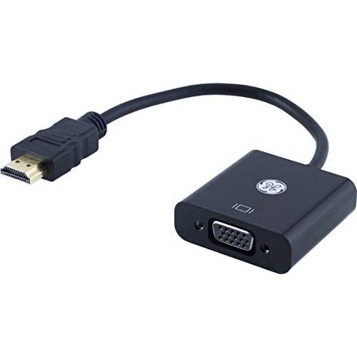 GE HDMI to VGA 어댑터, Male to Female, 풀 HD 1080P, 컴퓨터, 데스크탑, 노트북, PC, 모니터, 프로젝터, HDTV, 크롬북, 블랙, 33588