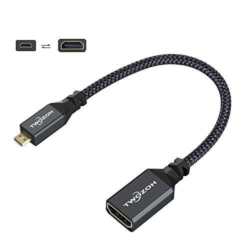 Twozoh  마이크로 HDMI to HDMI 어댑터 케이블, 나일론 Braided 마이크로 HDMI Male to HDMI Female 케이블 (타입 D to 타입 A) 지원 4K/ 3D