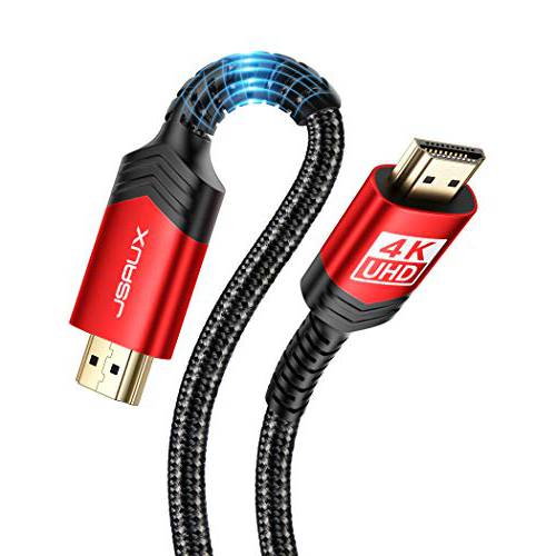 4K HDMI 케이블 10ft [1-Pack], JSAUX  고속 18Gbps HDMI 2.0 to HDMI 케이블 Support(4K@60Hz HDR, 3D, 2160P, 1080P, 이더넷, HDCP 2.2, ARC)-Compatible UHD TV, PS5/ 4/ 3, & More - 레드