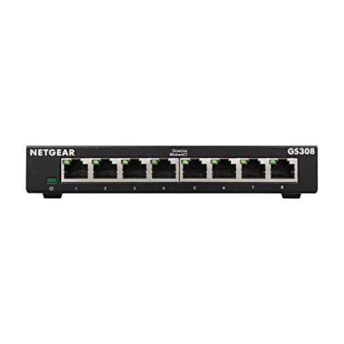 NETGEAR GS308 8-Port 기가비트 이더넷 네트워크 스위치, 허브, 인터넷 분배기, 데스크탑, 견고한 메탈, 팬리스, 플러그 and 플레이