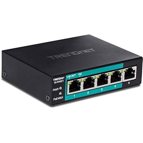 TRENDnet 5-Port Unmanaged 고속 이더넷 롱 레인지 PoE+ 스위치, TE-FP051, 4 x PoE+ 포트, 1 x 고속 이더넷 Port, 카메라 DIP 스위치 extends PoE+ 250m (820 ft.) at 10Mbps