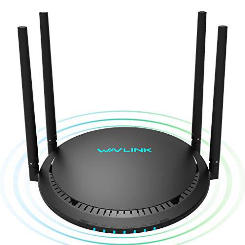 WAVLINK  하이 파워 와이파이 라우터 - 듀얼밴드 스마트 무선 인터넷 기가비트 라우터 Wi-Fi 스피드 up to 1200 Mbps 특허받은 Touchlink, 4x5dBi 모든 방향지향성 안테나, MU-MIMO 가정용 - 블랙