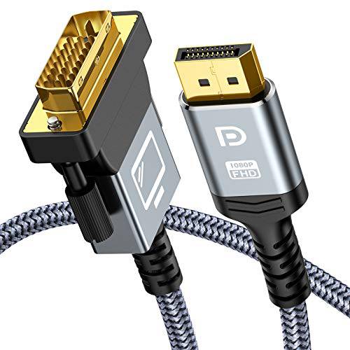 DisplayPort,DP to DVI 케이블 6.6ft, Capshi DVI to DisplayPort,DP 어댑터 Male to Male, Gold-Plated DVI to DP 케이블 -나일론 Braided DVI 케이블 호환가능한 레노버, Dell, HP, 모니터, and Other 브랜드