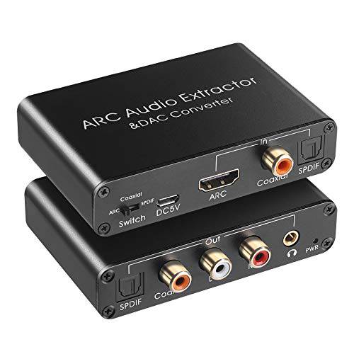 HDMI ARC 오디오 분리기 192KHz DAC 컨버터, 변환기 ARC 오디오 분리기 지원 디지털 HDMI 오디오 to 아날로그 스테레오 오디오 RCA L/ R 동축, Coaxial,COAX SPDIF and 3.5mm 잭 ARC 오디오 어댑터 TV