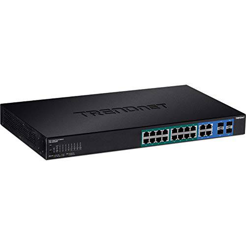 TRENDnet 20-Port 기가비트 웹 스마트 370W PoE+ 스위치, TPE-1620WSF, 16 기가비트 PoE+ 포트, 4 Shared 기가비트 Ports(RJ-45 or SFP), 370W PoE 예산, Managed PoE+ 이더넷 네트워크 스위치, 라이프타임 프로텍트