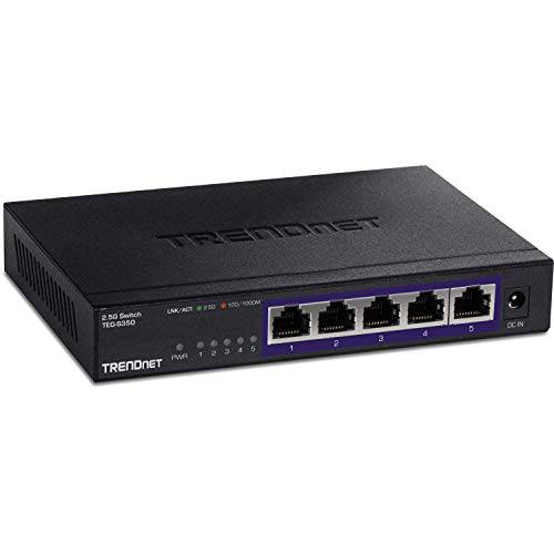 TRENDnet 5-Port Unmanaged 2.5G 스위치, 5 x 2.5GBASE-T 포트, 25Gbps 변환 용량, Backwards 호환가능한 10-100-1000Mbps 디바이스, 팬리스, 벽면 장착가능, 블랙, (TEG-S350)