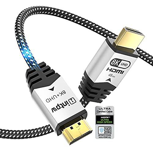 INTPW 8K HDMI 인증된 케이블 6ft, 3D-Braided HDMI 케이블, 48Gbps 울트라 고속 HDMI 케이블, 8K60 4K120 eARC HDR10 4:4:4 HDCP 2.2& 2.3 호환가능한 8K TV/ 엑스박스 시리즈 X/ PS5