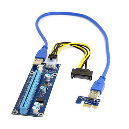 JSER PCI-E 1x to 16x 마이닝 머신 강화 확장기 라이저 어댑터 USB 3.0& 6Pin 파워 케이블