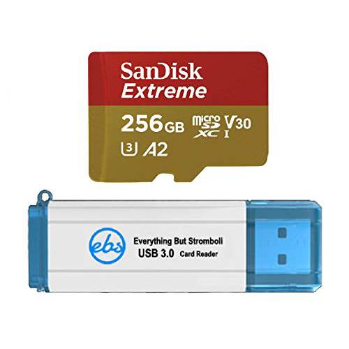 SanDisk 256GB 마이크로 SDXC 메모리 카드 익스트림 Works 고프로 히어로 7 블랙, 실버, Hero7 화이트 UHS-1 U3 A2 번들,묶음 (1) Everything But 스트롬볼리 3.0 마이크로/ SD 카드 리더, 리더기