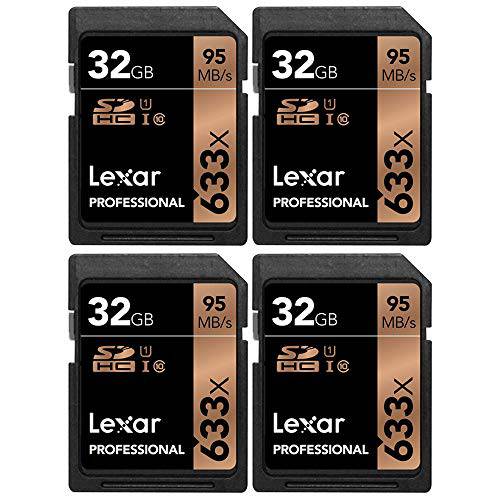 Lexar LSD32GCB1NL633 프로페셔널 633x 32GB SDHC UHS-1 Class 10 메모리 카드 4 팩
