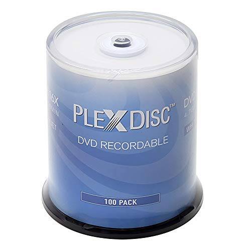 PlexDisc DVD+ R 4.7GB 16X 화이트 잉크젯 인쇄가능 허브 인쇄가능 - 100pk 케이크 박스 (FFB) 63C-215-BX, 블랙