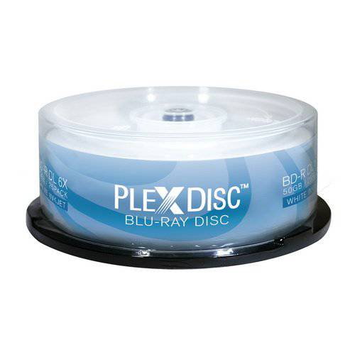 PLEXDISC 645-213 50 GB 6x Blu-ray 더블 레이어 화이트 잉크젯 기록가능 디스크 BD-R DL, 25-Disc Spindle