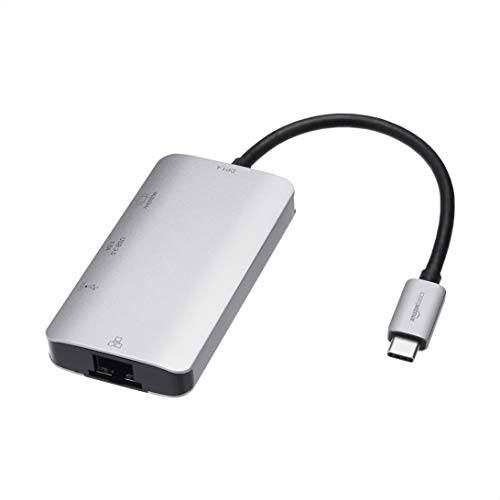 아마존 Basics 4-in-1 USB C 어댑터 USB-C to HDMI, 이더넷 포트, USB 3.0 and 100W 파워 Delivery