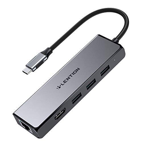 LENTION USB C Multi-Port 허브 4K HDMI 출력, 3 USB 3.0 and 기가비트 랜포트 호환가능한 2020-2016 맥북 프로 13/ 15/ 16, M1, New Mac 에어&  서피스, 크롬북, More (CB-C25, 스페이스 그레이)