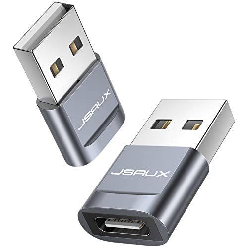 USB C Female to USB A Male 어댑터, JSAUX 2-Pack 타입 C to USB 충전기 커넥터 어댑터 호환가능한 아이폰 12 11 미니 프로 맥스, 아이패드, 삼성 갤럭시 노트 20 S20 플러스, 구글 픽셀 -그레이