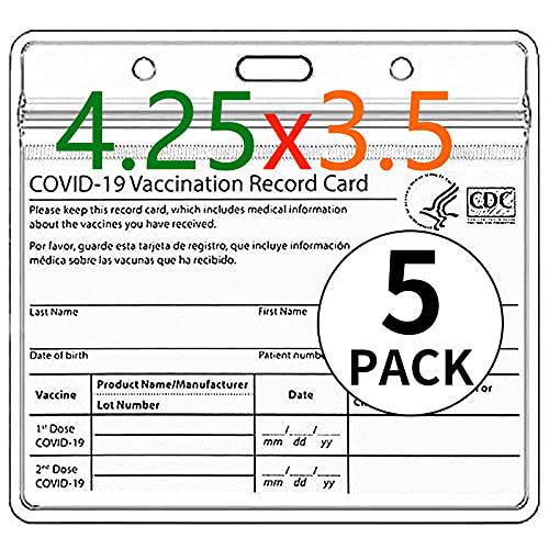 Vaccination 카드 홀더 4.25 X 3.55 인치 Immunization LP레코드 Vaccination 카드 보호 클리어 비닐 플라스틱 슬리브 방수 타입 밀봉가능,밀봉 Zip(3/ 5/ 10 PCS)(5 Pcs)