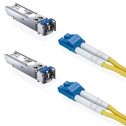 2 팩 of Single-Mode SFP 트랜시버 번들,묶음 1 미터 OS1/ OS2 LC to LC 파이버 패치 케이블, Cisco, Ubiquiti, NETGEAR, D-Link, TP-Link, Supermicro