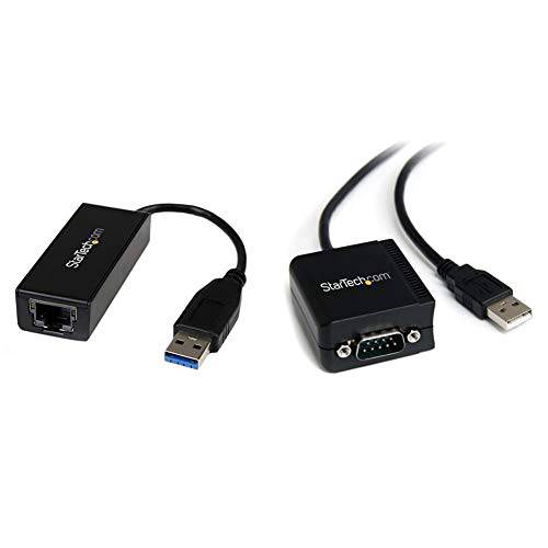StarTech.com USB 3.0 to 기가비트 랜포트 - 10/ 100/ 1000 NIC 네트워크 어댑터& StarTech.com USB to Serial 어댑터 - 1 포트 - FTDI USB UART 칩 - DB9 (9-pin) - USB to RS232 어댑터, 블랙