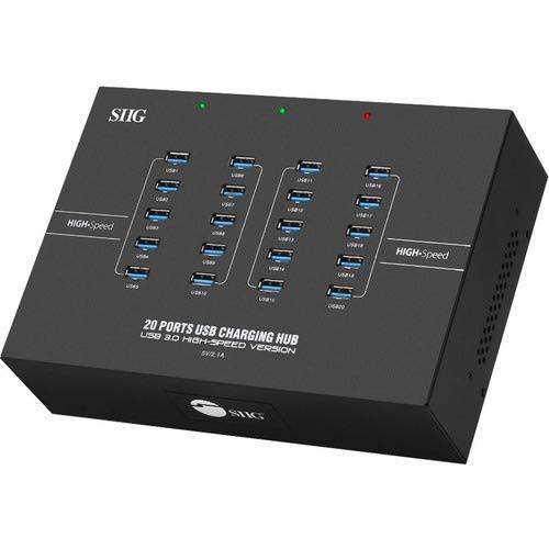 SIIG 20-Port 산업용 USB 3.0 허브 충전 and 고속 데이터 전송 동기화 (5Gbps) - 포함 견고한 메탈 포장 and 쿨링 팬 (ID-US0611-S1)