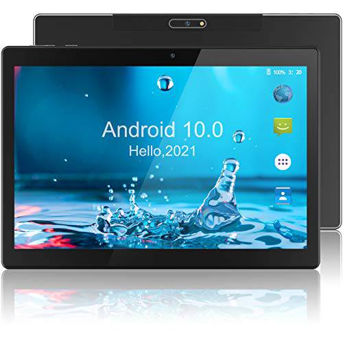 안드로이드 태블릿, 태블릿PC 10 인치 2021, 32GB 스토리지, 와이파이 태블릿 안드로이드 10.0 OS, 5MP 후방카메라, 와이파이, 블루투스, GPS, 구글 인증된, HD IPS 스크린  블랙
