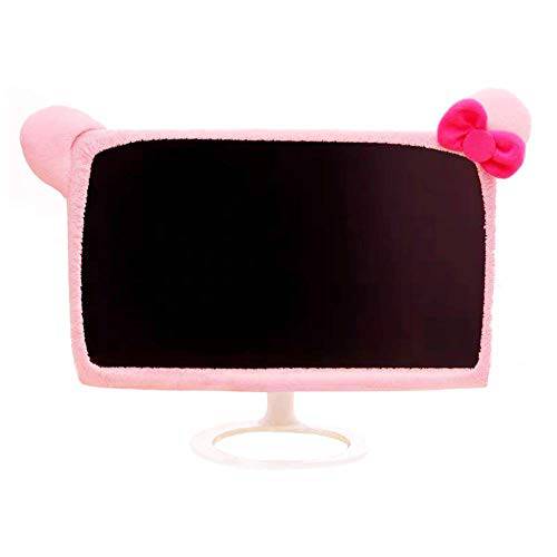 LINXTAR 20’’-29’’ 컴퓨터 모니터 커버 고양이 이어 디자인 모피 Kawaii 핑크 모니터 먼지 커버 탄력 방진 PC 태블릿, 태블릿PC TV