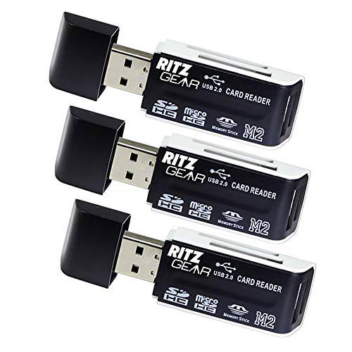 리츠크래커 기어 듀얼 USB SD 카드 리더, 리더기 4-in-1 SD 메모리 카드 리더, 리더기 USB 2.0 (3-Pack)
