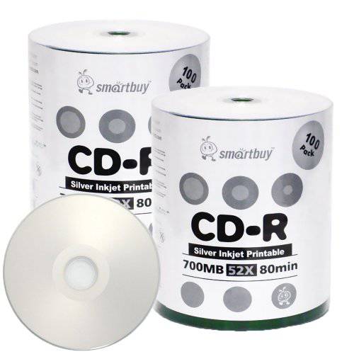 Smartbuy 700mb/ 80min 52x CD-R 실버 잉크젯 허브 인쇄가능 블랭크 기록가능 미디어 디스크 (200-Disc)
