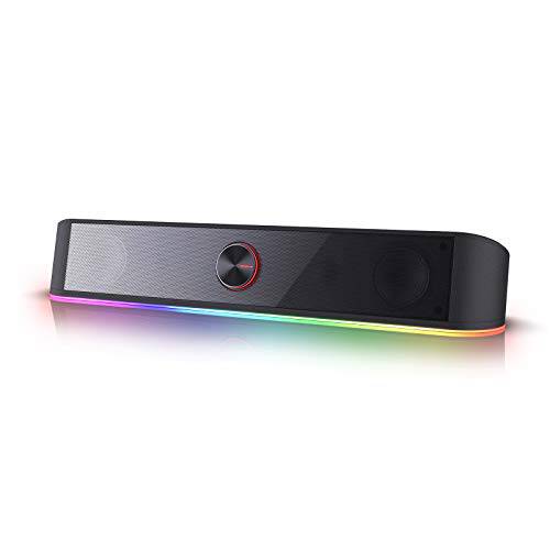 Redragon GS560 Adiemus RGB 데스크탑 사운드바, 2.0 채널 컴퓨터 스피커 다이나믹 라이트닝 바 Audio-Light 동기화/ 디스플레이, Touch-Control 백라이트 볼륨 노브, USB 전원 w/ 3.5mm 케이블