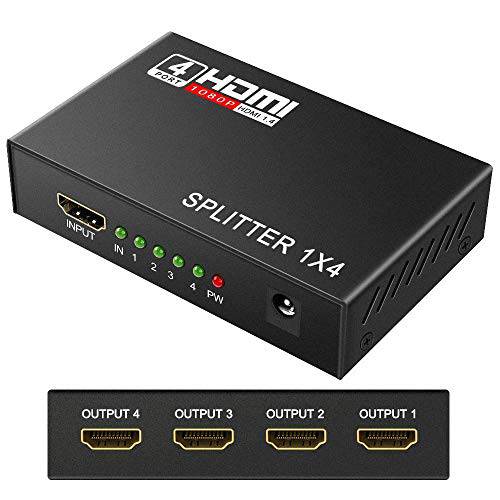 ZHIYUEN HDMI 분배기 1080P 3D 1 in 4 Out, HDMI V1.3 분배기 1X4, 지원 3D 풀 HD 1080P 해상도 (원 입력 to Four 출력)