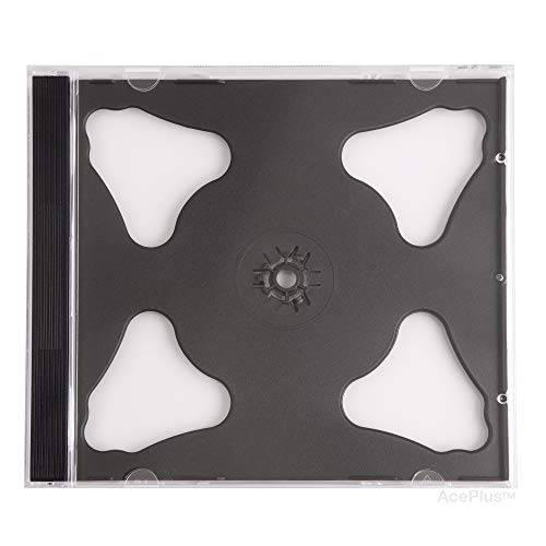 AcePlus 프리미엄 더블 2-Disc 쥬얼 케이스 in 블랙 10.4mm 스탠다드 두께 플립 트레이 (25-Pack)