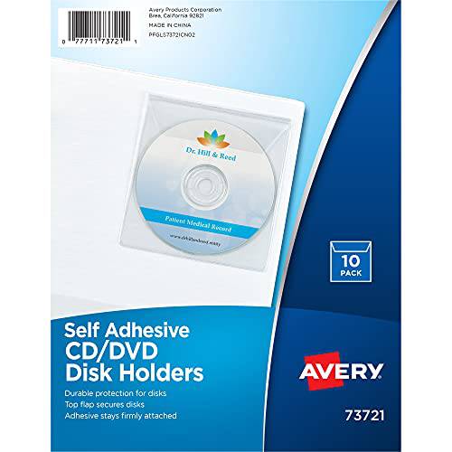 Avery 클리어 Self-Adhesive CD/ DVD 스토리지 페이지, 탑 Load 덮개, 팩 of 10 (73721)