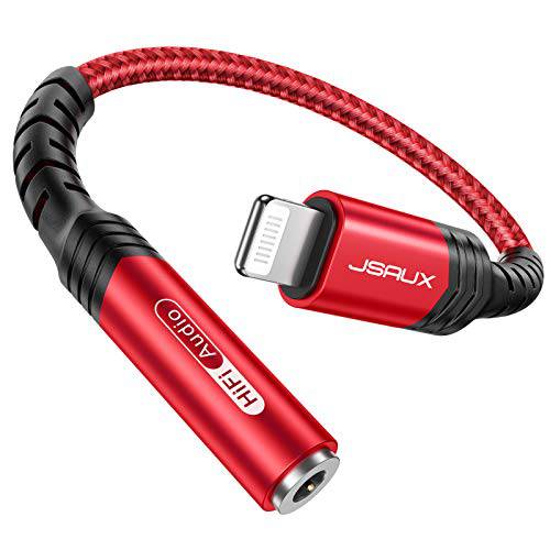 라이트닝 to 3.5mm 어댑터 2 팩, JSAUX [애플 MFi 인증된] 아이폰 헤드폰,헤드셋 어댑터 라이트닝 to 오디오 잭 호환가능한 폰 11/ 11 프로/ 11 프로 맥스/ SE/ X XR XS XS 맥스 8 7-Red