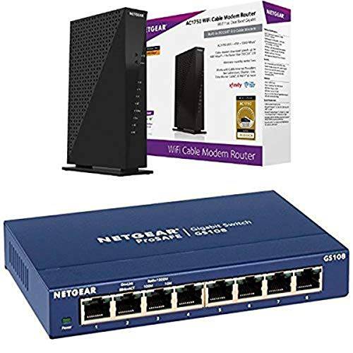 NETGEAR AC1750 (16x4) Wi-Fi 케이블 모뎀 라우터 (C6300) DOCSIS 3.0 인증된 Xfinity Comcast, 타임 Warner 케이블, Cox, & More 번들,묶음 NETGEAR ProSAFE GS108 8-Port 기가비트 데스크탑 스위치 (GS108
