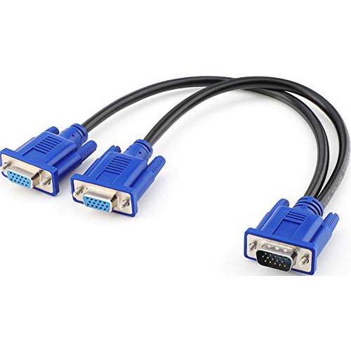 Pasow VGA 분배기 케이블 듀얼 VGA 모니터 Y 케이블 1 Male to 2 Female 어댑터 컨버터, 변환기 비디오 케이블 스크린 복제