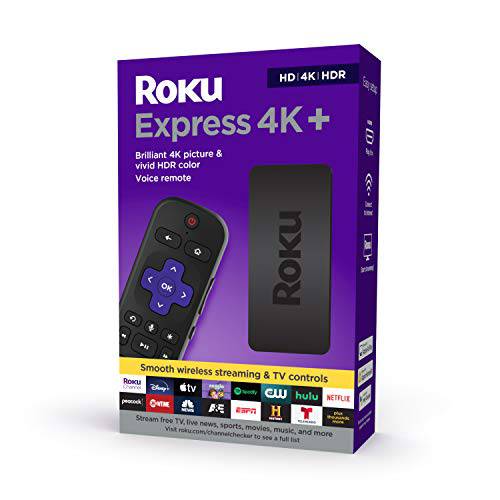 Roku Express 4K+ 2021 | 스트리밍미디어플레이어, 셋탑박스, 셋톱박스 HD/ 4K/ HDR 부드러운 무선 스트리밍 and Roku 음성 리모컨 TV Controls, 포함 프리미엄 HDMI 케이블