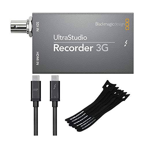 블랙매직 디자인 UltraStudio 레코더 3G 캡쳐 디바이스 썬더볼트 3 (40 Gbps) USB-C 케이블 (100W, 0.5m) and 6-Inch 고정 케이블 머리고정 (10-Pack, 블랙) 번들,묶음 (3 아이템)