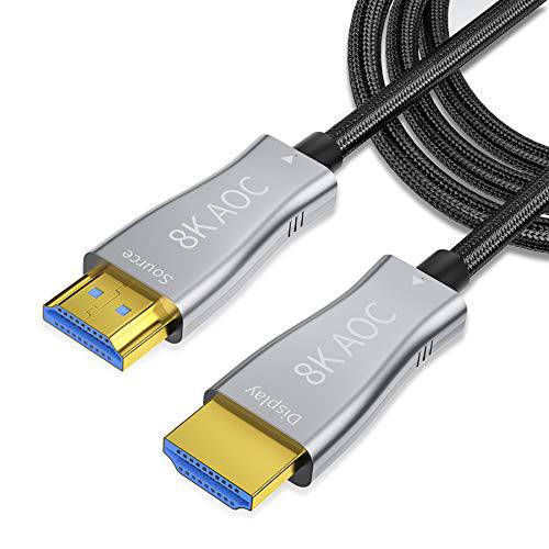 Aieloar 8K 광학 파이버 HDMI 2.1 케이블, 지원 8K@60Hz 4K@120Hz 다이나믹 HDR 10, eARC, HDCP2.2, 4:4:4 7680x4320 해상도, 48Gbps 대역폭 Optic 파이버 HDMI 2.1 케이블 PS5/ PS4/ 8K TV（10M/ 30FT）