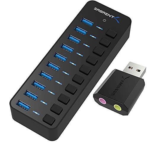 Sabrent 10-Port 60W USB 3.0 허브+ USB 외장 스테레오 사운드 어댑터