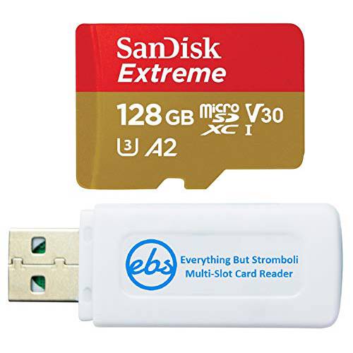 SanDisk 익스트림 128GB 마이크로 SDXC 메모리 카드 DJI 포켓 2 오즈모 시리즈 UHS-1 U3/ V30 A2 4K Class 10 스피드 등급 3 ( SDSQXA1-128G-GN6MN) 번들,묶음 1 Everything But 스트롬볼리 SD&  마이크로 카드 리더, 리더기