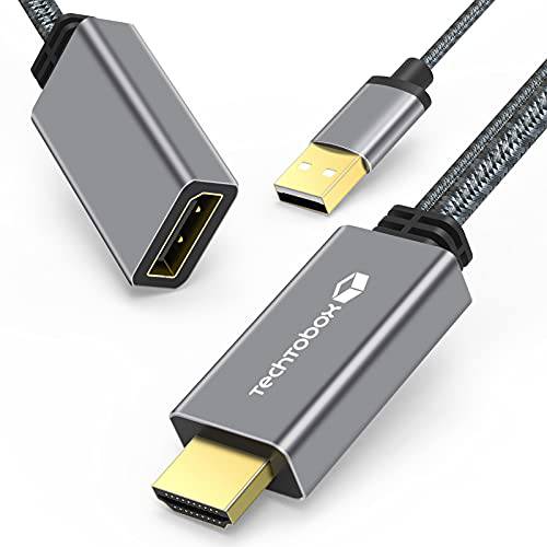 TECHTOBOX HDMI to DisplayPort,DP 어댑터 케이블 4K@60Hz HDMI to DP 어댑터 컨버터, 변환기 USB 파워 호환가능한 PC 노트북 Mac 미니 NS PS4/ 3 엑스박스 원/ 360