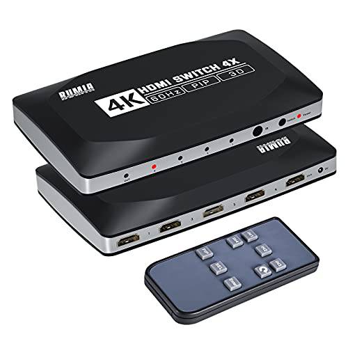 4k HDMI 스위치, RUMIA 4 포트 HDMI 2.0 스위치 박스 셀렉터 IR 리모컨 4 in 1 Out, HDMI 변환기 허브 포트 PS4 엑스박스 애플 TV 파이어 스틱 Blu-Ray 플레이어
