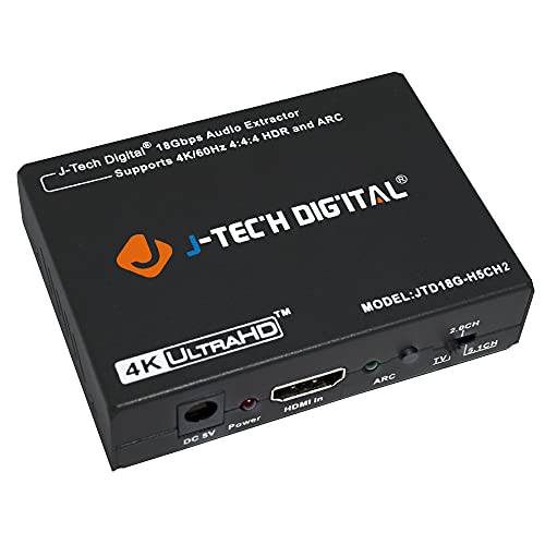 J-Tech 디지털 4K60Hz HDMI 2.0 오디오 분리기 HDMI-ARC 컨버터, 변환기 SPDIF+ 3.5MM 출력 18Gbps, HDCP 2.2, 호환가능한 Dolby_Digital/ DTS CEC HDR10 [JTD18G-H5CH2]