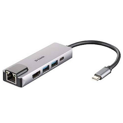 D-Link DUB-M520 5-in-1 USB-C 허브 파워 Delivery, HDMI 1.4, 기가비트 이더넷 RJ-45 and 2 USB 3.0 포트 맥북 프로 2016 or Later, 맥북 에어 2018, 크롬북 and 서피스 프로 7