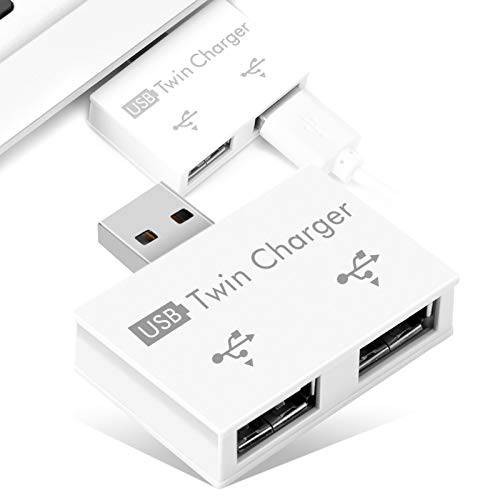 USB 2.0 허브 어댑터, USB 분배기 허브 2 포트 USB 울트라 슬림 데이터 허브 디바이스 Charging(White)