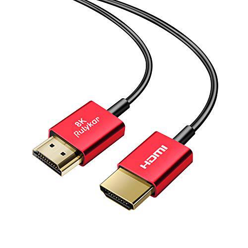 8K HDMI 2.1 케이블, 울트라 고속 48Gbps, Rulykar 매우얇은 HDMI Φ2.5mm, 8K@60Hz, 4K@120Hz, 다이나믹 HDR, eARC, Dolby 비전, 호환가능한 GH5S, Atomos, NS, 8KUHD TV, PS5, 엑스박스 원 (3.0 ft)