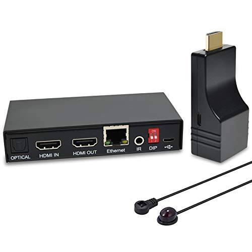 DDMALL 4K HDMI 확장기 Over CAT5e/ CAT6 케이블 IR 리모컨, Local 루프 Out, Up to 230ft at 4K@60Hz, HDR, HDCP 2.2/ 1.4, HDMI 2.0, 지원 SPDIF and 아날로그 오디오, 송신기 and 리시버 키트