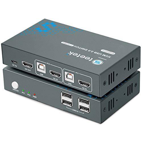 2 포트 HDMI 2.0 KVM 스위치 4K@60Hz, USB KVM 스위치 HDMI 2 in 1 Out 4 USB 2.0 허브, 호환가능한 Most 키보드 and 마우스, 버튼 스위치