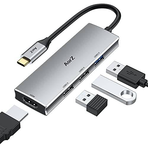 USB C 허브 HDMI 어댑터, USB C to USB 허브 AorZ USB C 동글 4 in 1 타입 C 허브 4K HDMI, USB 3.0 USB 2.0 포트 맥북/ 프로/ 에어 (썬더볼트 3)/ 아이패드 프로/ 에어 and 타입 C 디바이스